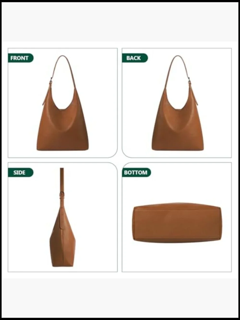 Slouchy Hobo Bag Vegan Leather Shoulder Purse Adjustable Strap Work Travel